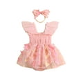 thumbnail image 2 of Musuos Baby Girl Summer 2Pcs Romper Outfit 3 6 12 18 24Months Fly Sleeve Tulle Butterfly Cute Romper Dress with Bow Headband, 2 of 10
