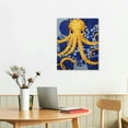 thumbnail image 3 of Acheng  Large Octopus Canvas Wall Art Abstract Marine Life Painting Prints Blue and Grey Sea Animal Picture Poster Framed Vintage Home Living Room Wall Decoration Ready to Hang 16x20 in, 3 of 5