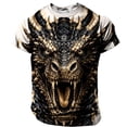 thumbnail image 4 of Men's 3D Fierce Dragon Face Graphic T-Shirt Cool Black Gold Novelty Short Sleeve Crewneck Tees Casual Summer Tops Hip Hop Streetwear Party Costume Shirts, 4 of 5