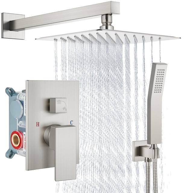 Juego de grifos de ducha Aolemi Rain Shower System, níquel cepillado