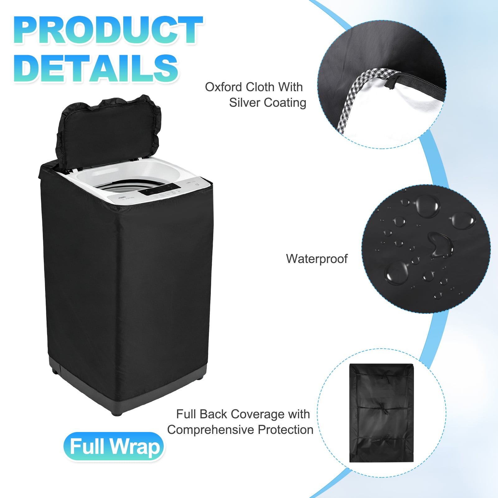 Uxcell Washer and Dryer Covers 21"x22"x35"- Waterproof, Dustproof, Sun-Proof Top-loading Washing Machine Cover for Laundry Room Balcony, Black
