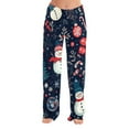 thumbnail image 2 of Women's Christmas Printed Plush Casual Pants with Drawstring Elastic Waist, Long Trousers for Home and Casual Wear, Comfortable Design,Dark Blue,S, 2 of 6