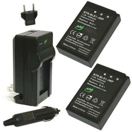 Replacement for Olympus BLS-1 Battery (2-Pack 1450mAh) and Charger