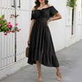 thumbnail image 5 of KICILVS Victorian Dress for Women Color Block Square Neck Bell Sleeve Tie Front Flared Maxi Length Party Dress Gown Black, 5 of 5