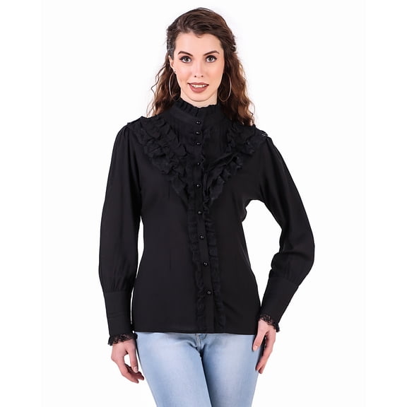 ThePirateDressing Women's Victorian Renaissance Steampunk Button-Front Blouse, Long Lantern Sleeves