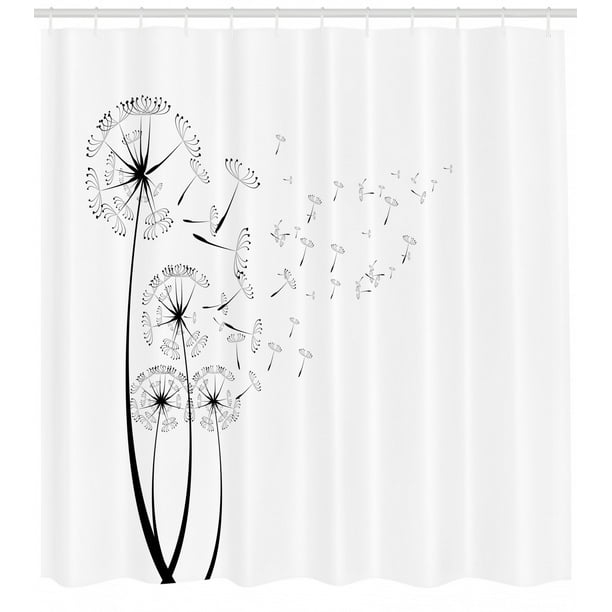 Dandelion Shower Curtain Monochrome Dandelion Seeds Blowing In Wind Fluffy Flower Romance Theme Fabric Bathroom Set With Hooks Charcoal Grey White By Ambesonne Walmart Com Walmart Com