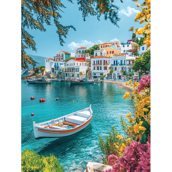 Mediterranean Coastal Village Canvas Print/Wall Art, Suitable for Living Room, Bedroom, Bathroom, Kitchen, and Office Decoration.