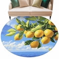 thumbnail image 2 of Summer Fruit Round Living Room Rugs 8 ft, Yellow Lemon Blue Sky Green Leaf Ocean Washable Large Area Rug with Non-Slip Sturdy Edge Binding Round Carpet for Dining Room Kitchen Office, 2 of 9