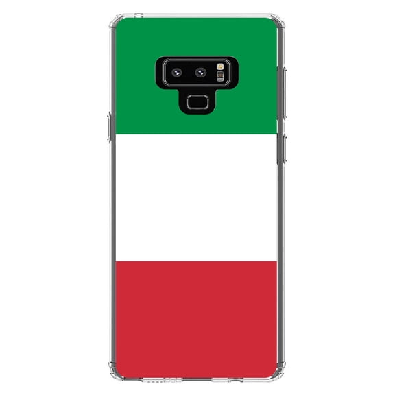 DistinctInk Clear Shockproof Hybrid Case for Samsung Galaxy Note 9 - TPU Bumper, Acrylic Back, Tempered Glass Screen Protector - Italy Flag Red White Green - Italy