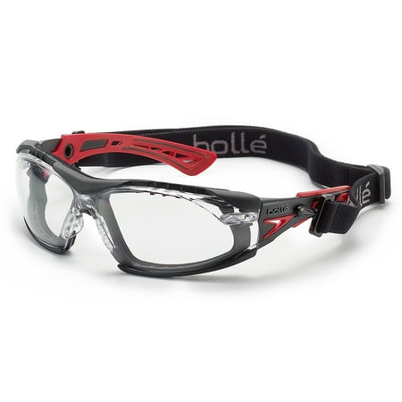 Bolle Safety 40252 Clear Lens Anti-Fog Rush Plus Safety Goggles, Black/Red