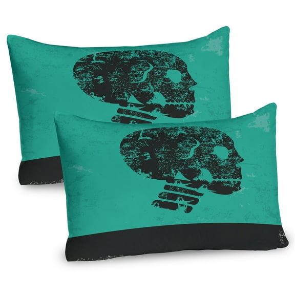 Ambesonne Skull Pillow Sham 2 Pack, Abstract Human Skeleton, 26"x20", Jade Green and Black