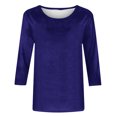 thumbnail image 6 of Otntypg 3/4 Sleeve Tops for Women Cute Summer Round Neck Basic Solid Color Workout Tees Shirt Loose Fit Dressy Casual Tunic Blouse for Leggings Dark Purple S, 6 of 6
