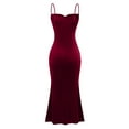 thumbnail image 4 of Miqool Women's Velvet Cocktail Dresses Spaghetti Straps Bodycon Ruched Mermaid Formal Dresses Evening Party Midi Dresses Prom Gown (Wine,XS), 4 of 9