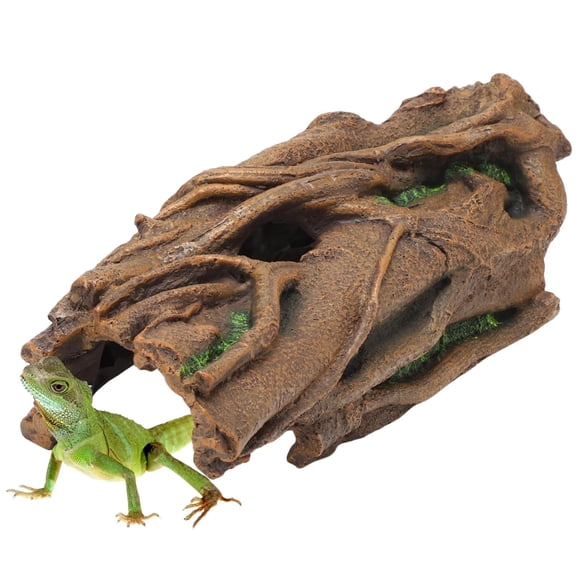 VNEKVA Large Resin Reptile Hideout Cave, Hollow Log Habitat Decor, Basking Platform for Ball Python, Bearded Dragon, Gecko, Lizard, Tortoise, Axolotl