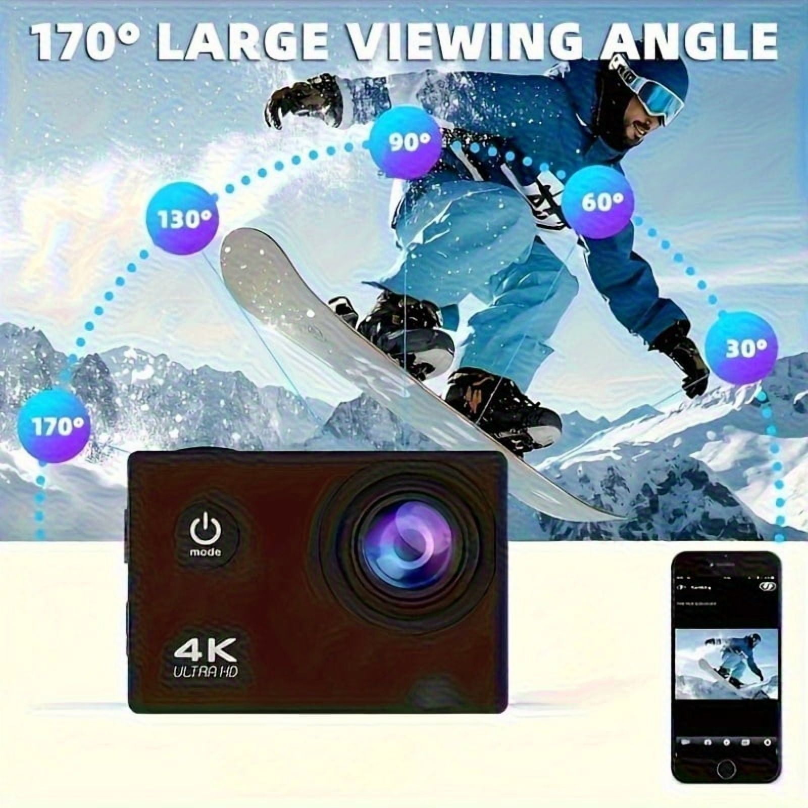 Ourlife 4K Action Camera with 32GB Card 2-Inch Display 170&deg; Wide Angle Ideal for Skiing Mountaineering Outdoor Sports & Gifts