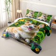 thumbnail image 3 of Manfei Corgi Dog Lover Quilt Full, Kawaii Animal Full Bedspread Sets, Yellow Green, 3 Pieces, 1 Coverlet and 2 Pillowcases, 3 of 7