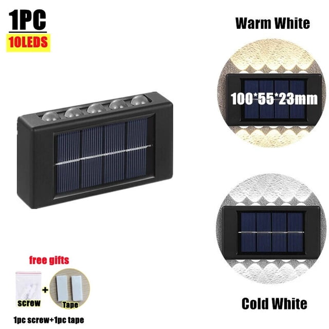 Luces solares de jardín para exteriores, luz LED cálida impermeable, arriba y abajo, lámpara de pared luminosa para el hogar, balcón, patio, decoración de la calle
