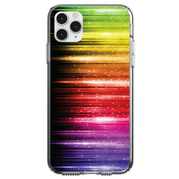 DistinctInk Clear Shockproof Hybrid Case for iPhone 11 Pro (5.8" Screen) - TPU Bumper, Acrylic Back, Tempered Glass Screen Protector - Rainbow Light Glowing Lines