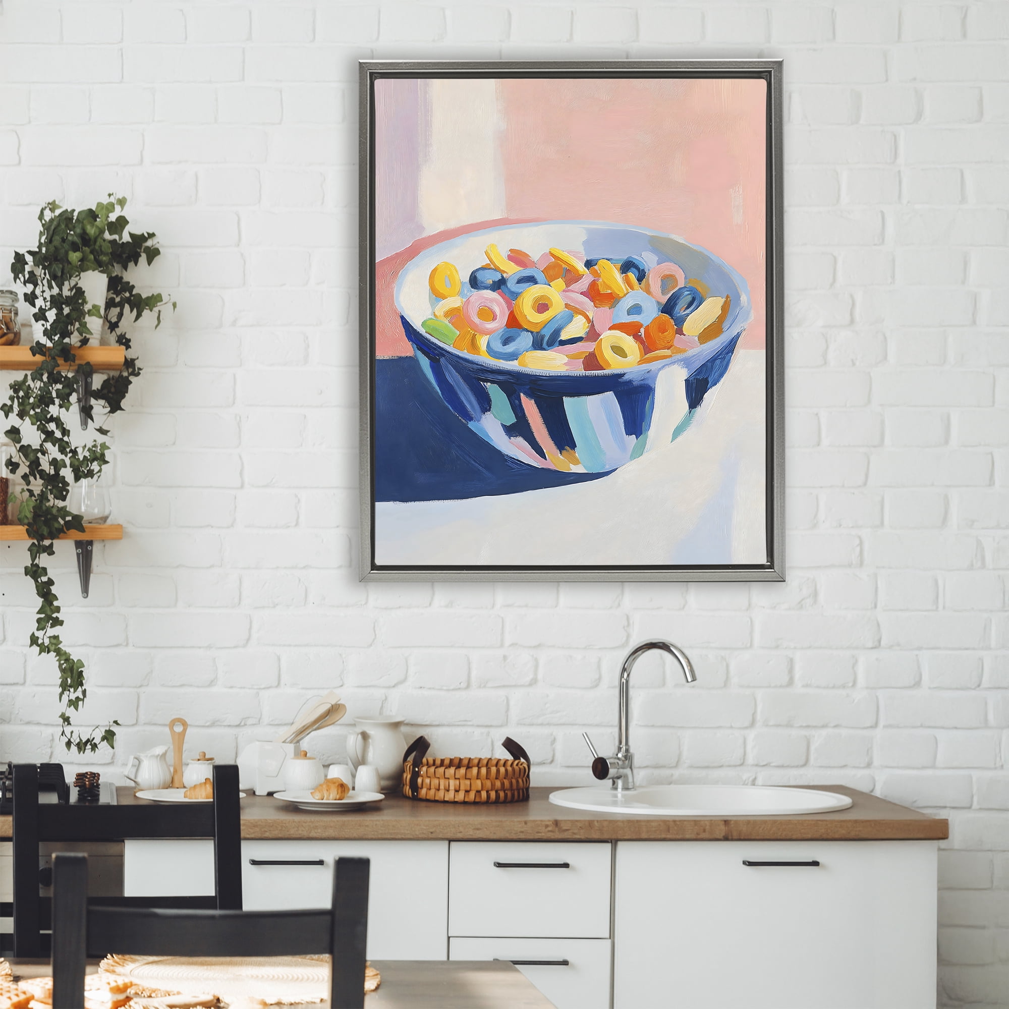 Stupell Industries Colorful Cereal Bowl Gray Framed Floater Canvas Wall Art, design by The Prints Vibe