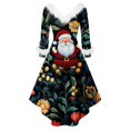 thumbnail image 3 of Women's Fashion V-Neck Casual Slim Printed Party Long Sleeve Dress, AI Christmas Print, Plush Trim, Holiday Dress, Retro Style, Festive,Dark Green,4XL, 3 of 4