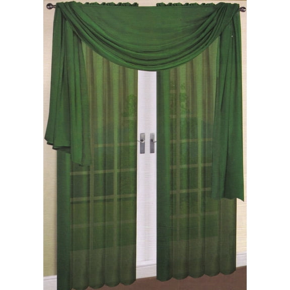 Elegant Comfort® 2 Piece Solid SHEER PANEL with ROD POCKET - Window Curtain 40-inch width X 84-inch Length - Hunter Green