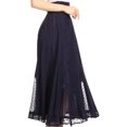 thumbnail image 3 of Sakkas Monola Long Tall Lace Embroidered Paneled Adjustable Waist Flare Skirt - Navy - XL, 3 of 5