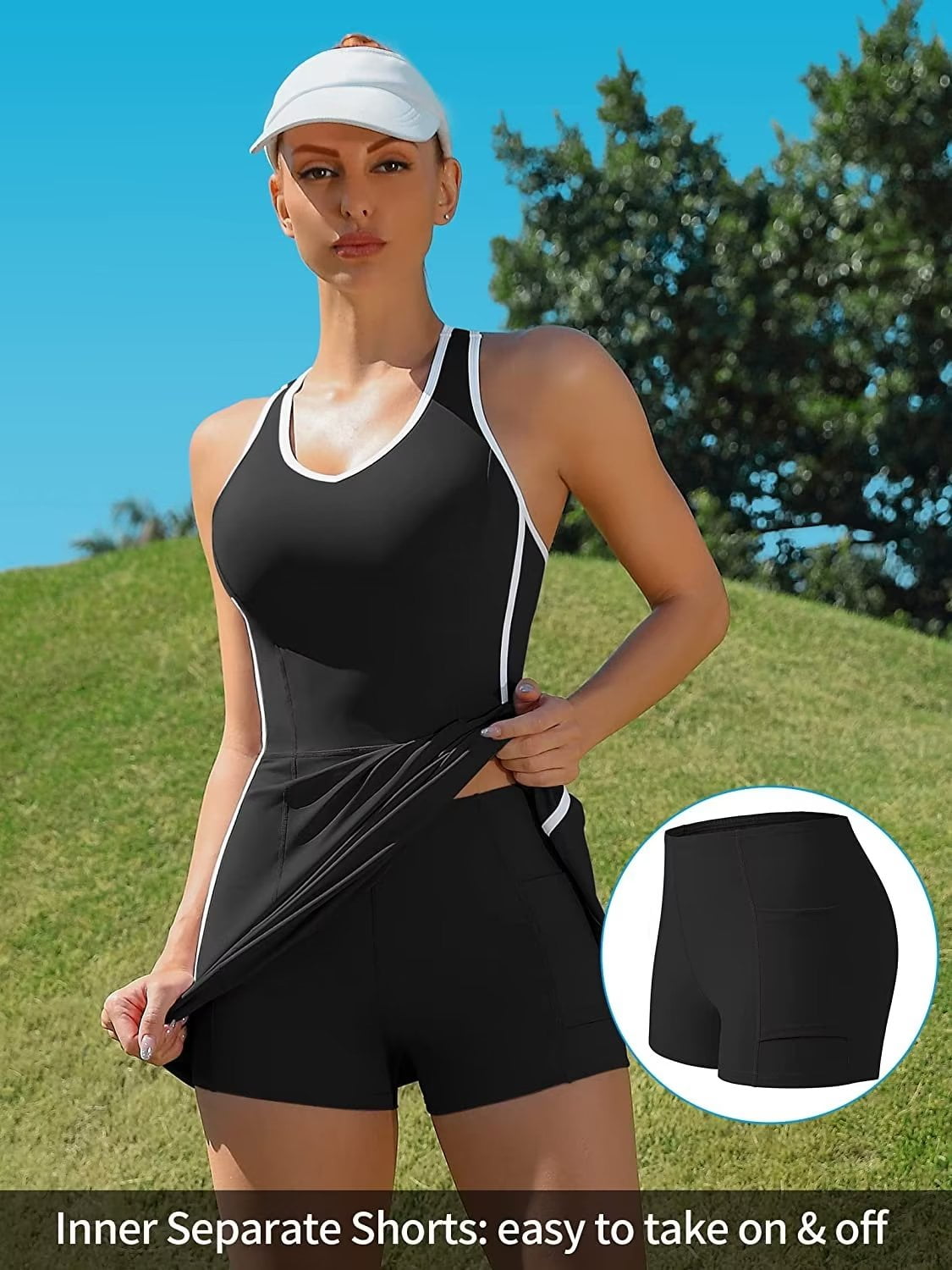 Charmo Women Tennis Dress with Built-in Bra and Pockets Shorts Racerback Athletic Dresses