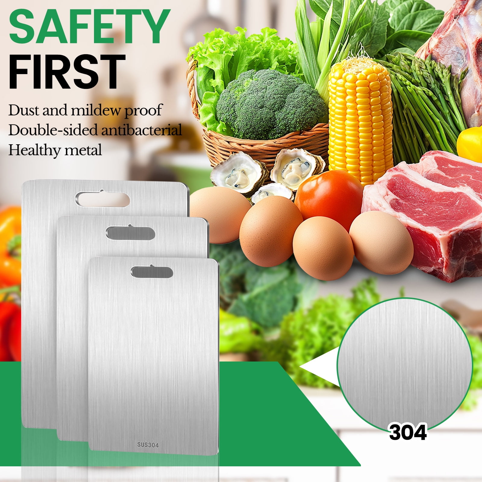 304 Stainless Steel Cutting Board, Double Sided Chopping Board Thick Cutting Mat Home Kitchen Cutting Mat for Food Prep 18x12Inch