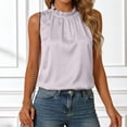 thumbnail image 2 of Mnuaqn Women's Silk Satin Tank Tops Mock Neck Camisole Dressy Sleeveless Blouse Business Casual Pleated Summer Shirts 2026 (Beige, S), 2 of 9
