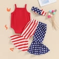thumbnail image 4 of Okbabeha Baby Girl 4th of July Outfit 3 6 9 12 18 Months Letter  one-piece  Romper+StripeStar Flag Flare Pants Headband Set, 4 of 7