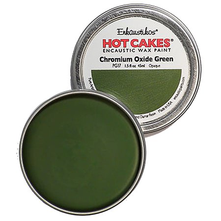 UPC: 0813043011045 | Enkaustikos Hot Cake Encaustic Wax Paint  1.5 oz. Tin  Chromium Oxide Green