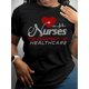 thumbnail image 1 of Women's "Nurses: The Heartbeat of Healthcare" Black T-Shirt - Casual Crew Neck, Short Sleeve, 100% Cotton, Machine Washable - Stethoscope & Heart Design for Spring/Summer/Fall, Nurse Shirt, 1 of 6