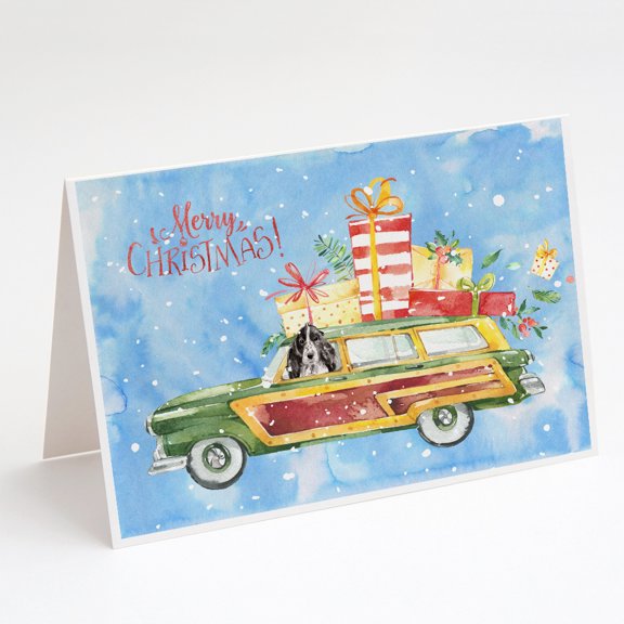 Merry Christmas Black Parti Cocker Spaniel Greeting Cards and Envelopes Pack of 8