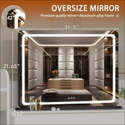 Hasipu 32x22 LED Vanity Mirror with 10X Magnification - Dimmable Touch Screen Makeup Mirror with 3 Light Modes, Round Black Lighted Mirror