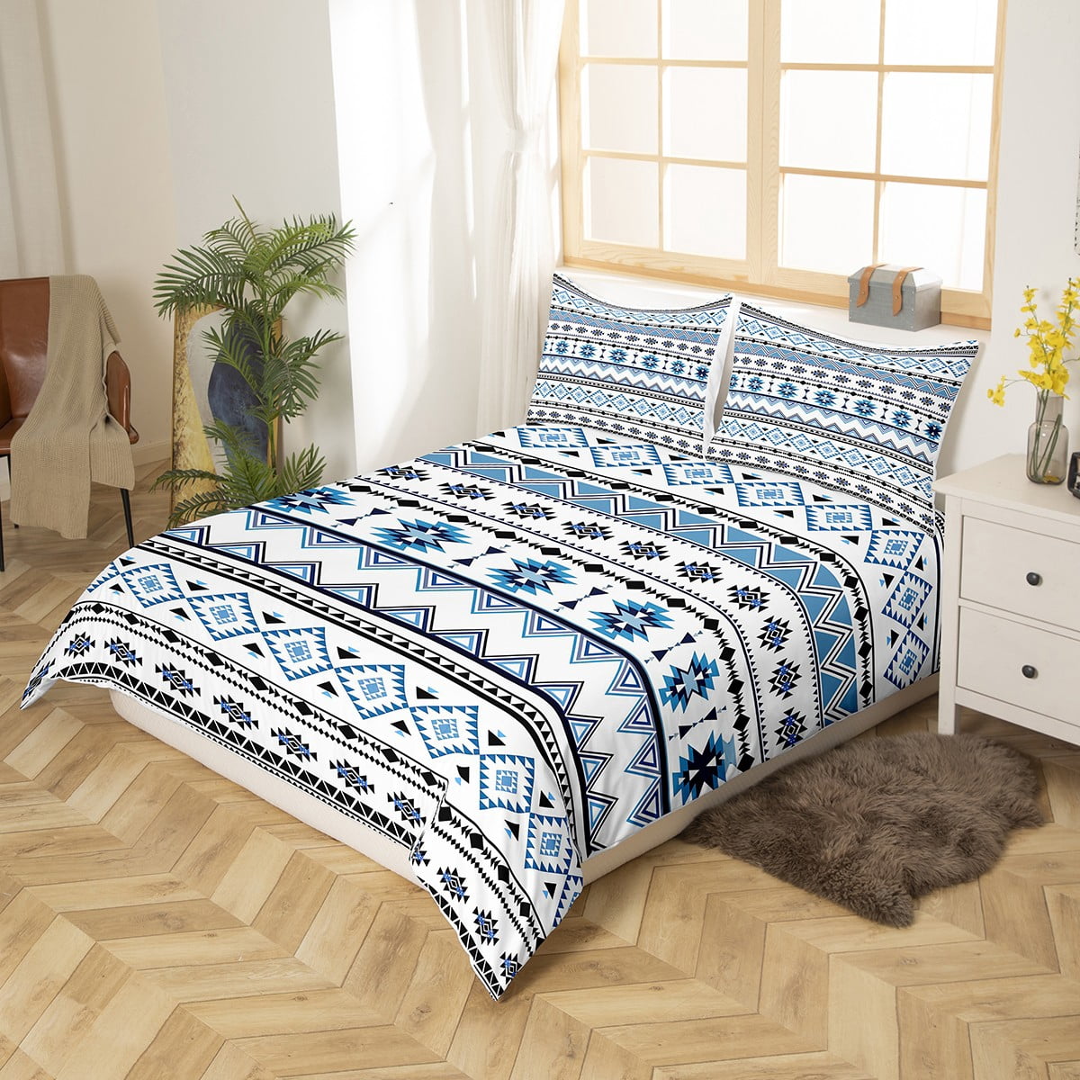 Boho Arrows Comforter Set Twin Size - Geometric Bedding With 1 Pillowcase, Teal & White