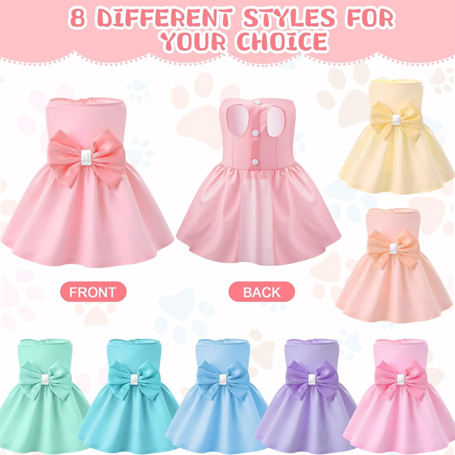Petbb 8 Pieces Dog Dresses for Small Dogs Puppy Clothes Girl Dog Outfit Cute Bowknot Pet Skirt Soft Lightweight Summer Apparel for Cats Puppies Party Wedding Photo Wear