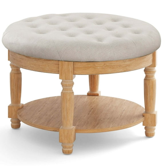 Costway 29" Large Round Ottoman Coffee Table Storage Bench with Flip-up Top Storage Shelf