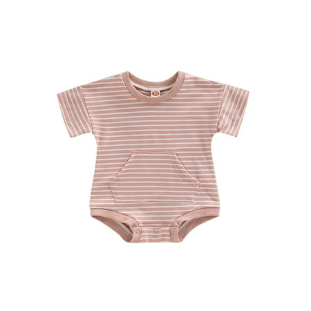 

Toddler Baby Boy Girls Jumpsuits Casual Striped Short Sleeve Round Neck Romper