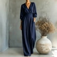 thumbnail image 2 of Drses Women Long Sleeve Wide Leg Jumpsuit for Fall Winter, V Neck Batwing High Waist Waist Pleats Loose Elegant Outfit with Hidden Pockets, Versatile Formal Travel Casual Solid One Piece, 2 of 5