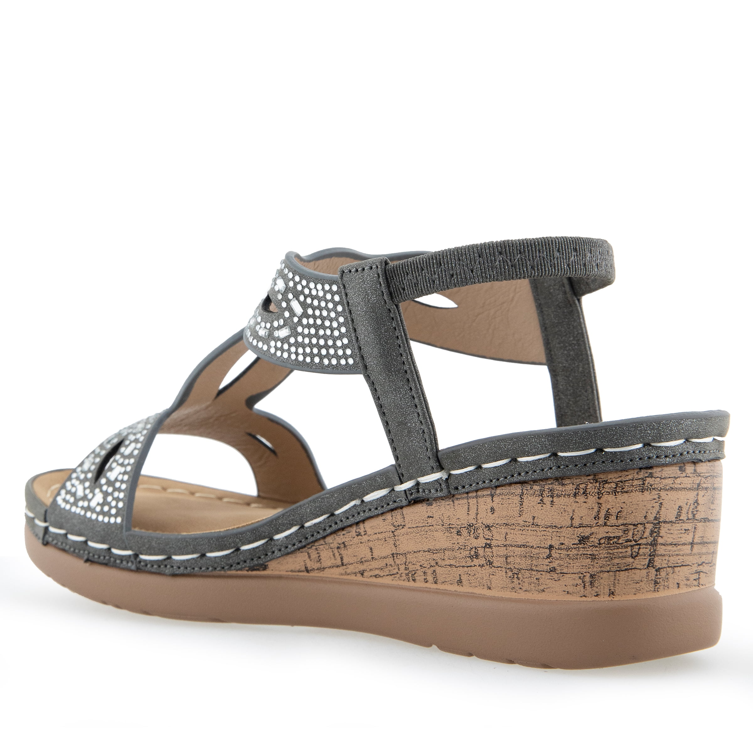Alexis Bendel Ladies Pewter PU Wedge Sandals Size 7.5
