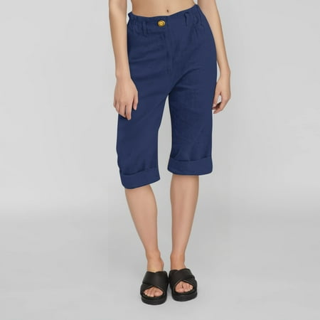 SNKSDGM Women s Plus Capri Pants for Women Dressy Casual Plus Panties for Women Pack Plus Size Women s Casual Fashion Solid Color 5/8 Length Linen Blend Pants S