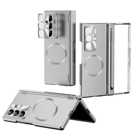 for Samsung Galaxy Z Fold 7 Case – Phone Case with Built-in Screen Protector & Pen Stylus, Dual-Hinge Protection: Magnetic Hinge   Pen Slot Hinge, Rugged Shockproof Phone Cover, Silver