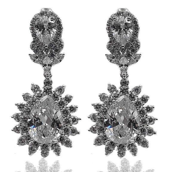 Jewelblings Gorgeous Vintage Long Studded Faceted Clear CZ Embellish Opposed Teardrop Earrings for Women Bride Wedding Occasions Accessories
