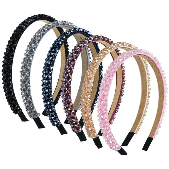 6 Pieces Sparkly Rhinestone Beaded Crystal Headbands Wedding Party Prom Hair Hoops Accessories for Women Girls Teens