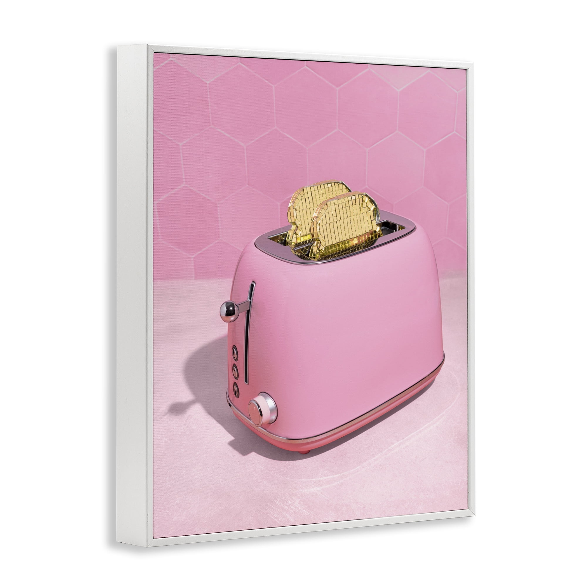 Stupell Industries Golden Toaster over Pink White Framed Giclee Art, design by LISH Creative