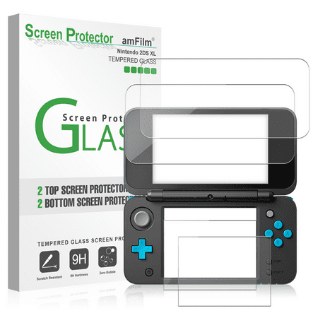 Nintendo 2DS XL amFilm Premium Tempered Glass Screen Protector (2 Top / 2 (Best 2ds Xl Screen Protector)
