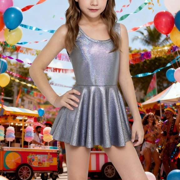 MAIHAN-Girls Sequin Sleeveless Jumpsuit Dress - Sparkling Tank Top with Flared Skirt for Parties & Play, Sequin ShimmerCamisole Sleeveless Tanks Tops Sun Dress for Toddlers & Kids(Black,100)