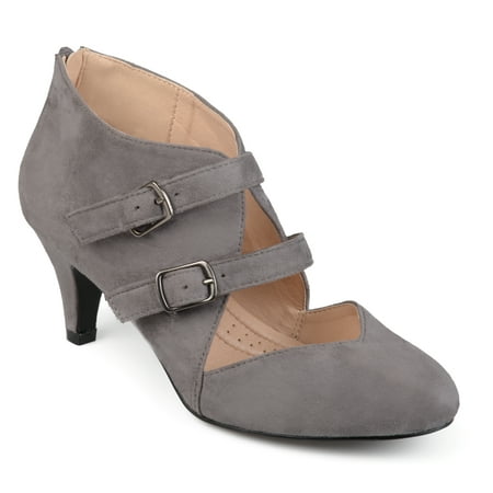 - Brinley Co. Womens Faux Suede Comfort Sole Sweetheart Toe Dual Buckle Heels