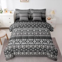 Homewish Southwestern Aztec Geometric 7pcs Bedding Comforter Set,Boho Bohemain Tribal Queen Bedding Sets,Country Farmhouse Lodge Queen Sheet Sets For Adult,Ultra Soft Home Decor Reversible