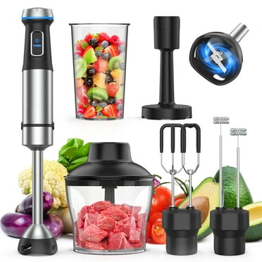 Immersion Blender, 6 in 1 Immersion Hand Blender, 15 Speed Stick Blender with Turbo Mode, 800ml Mixing Beaker, 600ml Chopper, Whisk, Milk Frother, Potato Masher